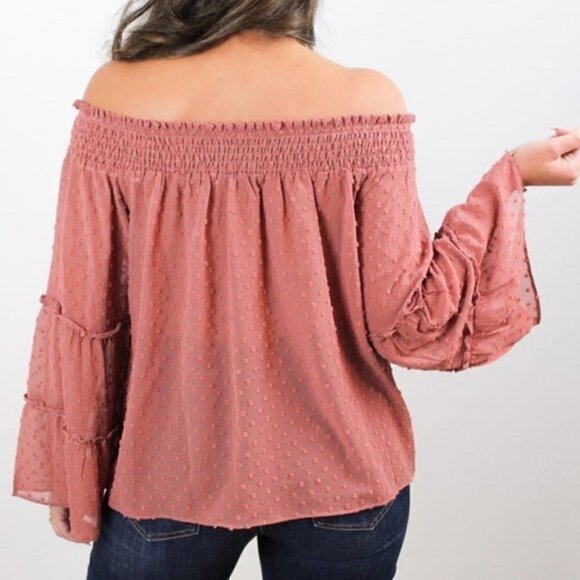 Off The Shoulder Layered Bell Sleeve Top - Mauve - Picture 4 of 6